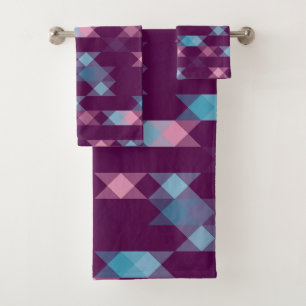 blues, pinks and purple geometric bath towel set