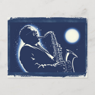 Blues Saxophone Player Pop Art Musicians Music Postcard