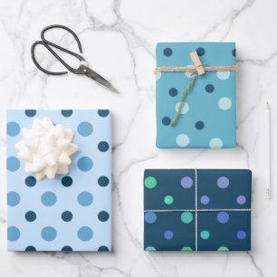 Blues with Dots Complementary Set of 3 Assorted  Wrapping Paper Sheet