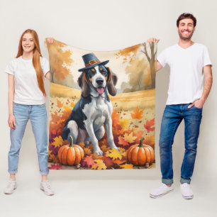 Bluetick Coonhound Autumn Leaves Thanksgiving Art Fleece Blanket