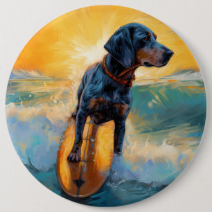 Bluetick Coonhound Beach Surfing Painting 6 Cm Round Badge