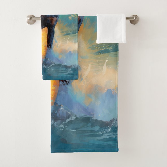 Bluetick Coonhound Beach Surfing Painting  Bath Towel Set (Insitu)