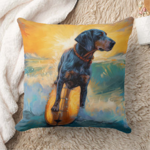 Bluetick Coonhound Beach Surfing Painting Cushion