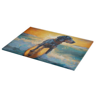 Bluetick Coonhound Beach Surfing Painting Cutting Board