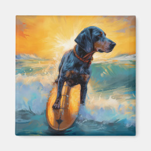 Bluetick Coonhound Beach Surfing Painting Magnet
