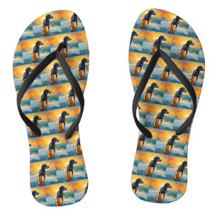 Bluetick Coonhound Beach Surfing Painting  Thongs