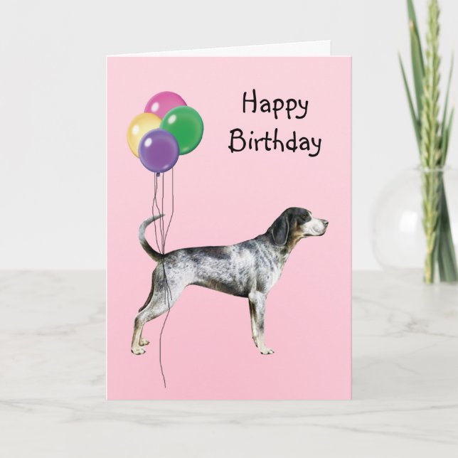 Bluetick Coonhound, Birthday Balloons Card (Front)