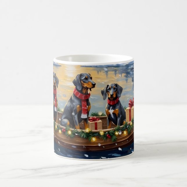 Bluetick Coonhound Christmas Boat Holiday Coffee Mug (Center)