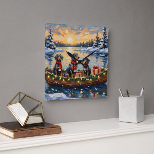 Bluetick Coonhound Christmas Boat Holiday Square Wall Clock