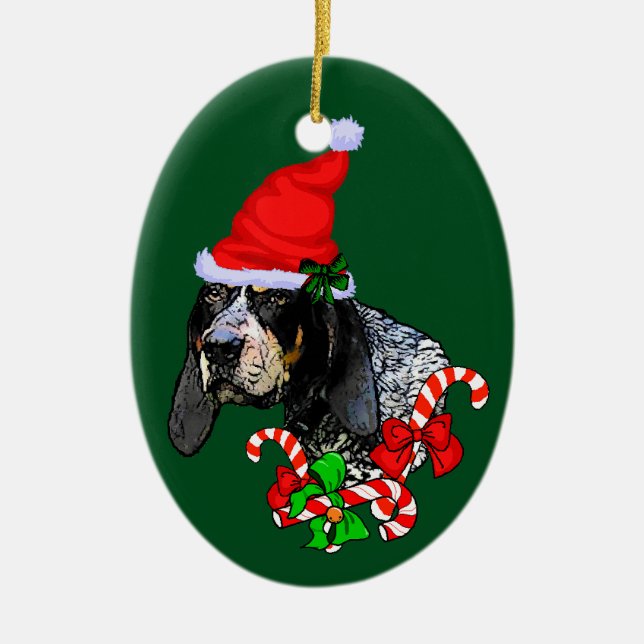 Bluetick Coonhound Christmas Ceramic Tree Decoration (Front)