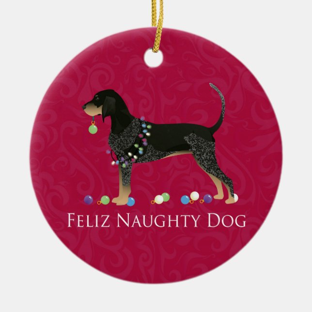 Bluetick Coonhound Christmas Ceramic Tree Decoration (Front)