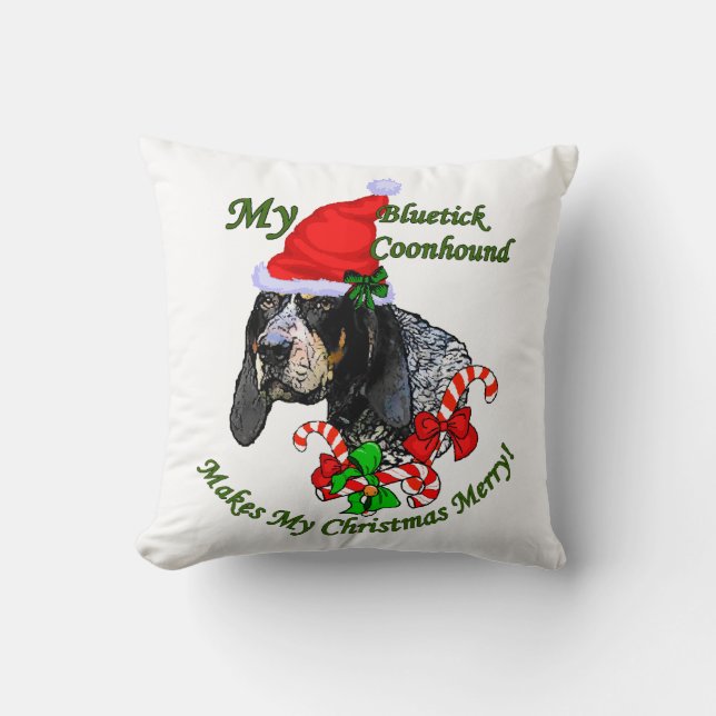 Bluetick Coonhound Christmas Cushion (Front)