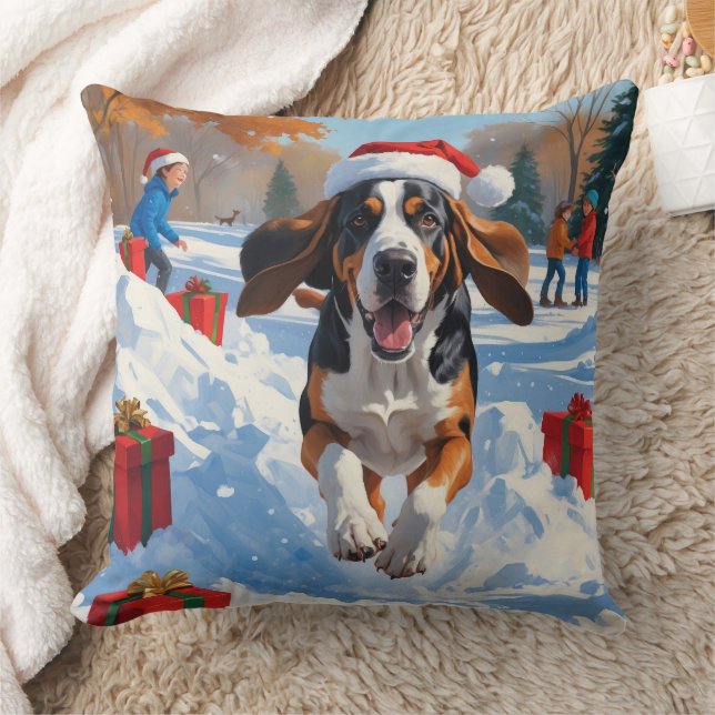 Bluetick Coonhound  Christmas Festive Snow Scene Cushion (Blanket)