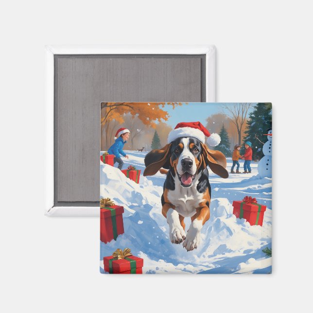 Bluetick Coonhound  Christmas Festive Snow Scene Magnet (Front/Back)