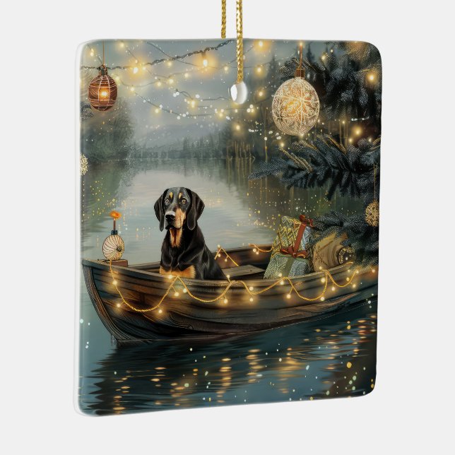 Bluetick Coonhound Christmas Festive Voyage Ceramic Ornament (Right)