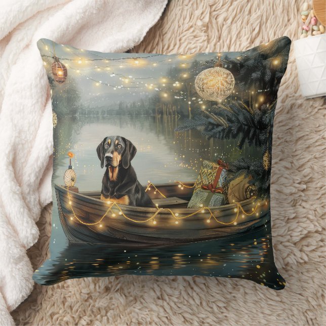 Bluetick Coonhound Christmas Festive Voyage Cushion (Blanket)