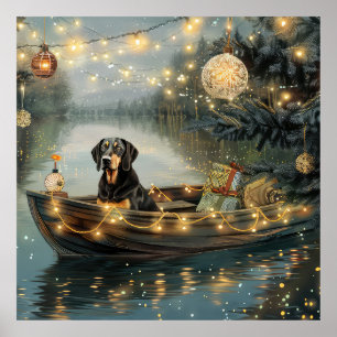 Bluetick Coonhound Christmas Festive Voyage Poster
