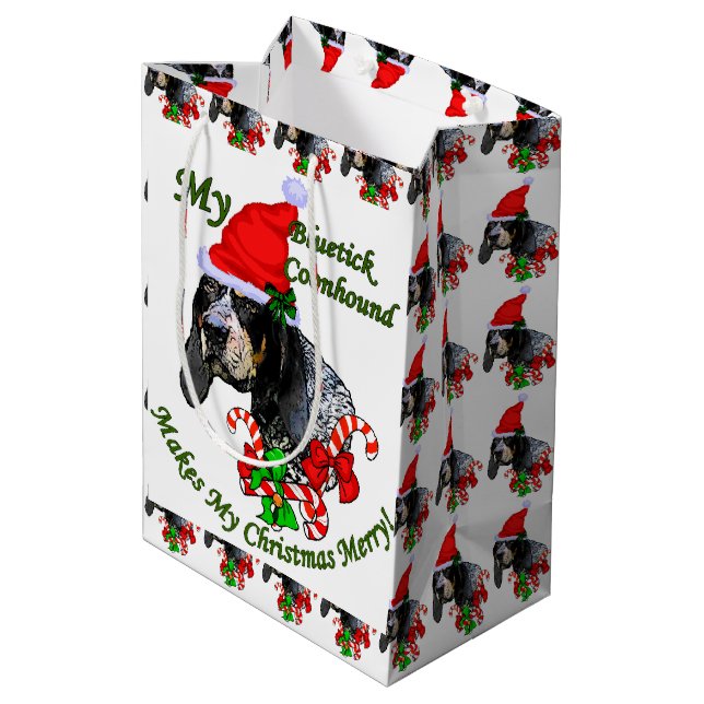 Bluetick Coonhound Christmas Medium Gift Bag (Back Angled)