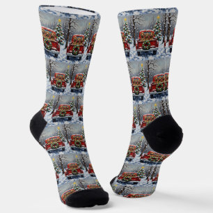 Bluetick Coonhound Christmas Red Truck Holiday Socks