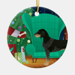Bluetick Coonhound Christmas Santa's Gift Ceramic Ornament