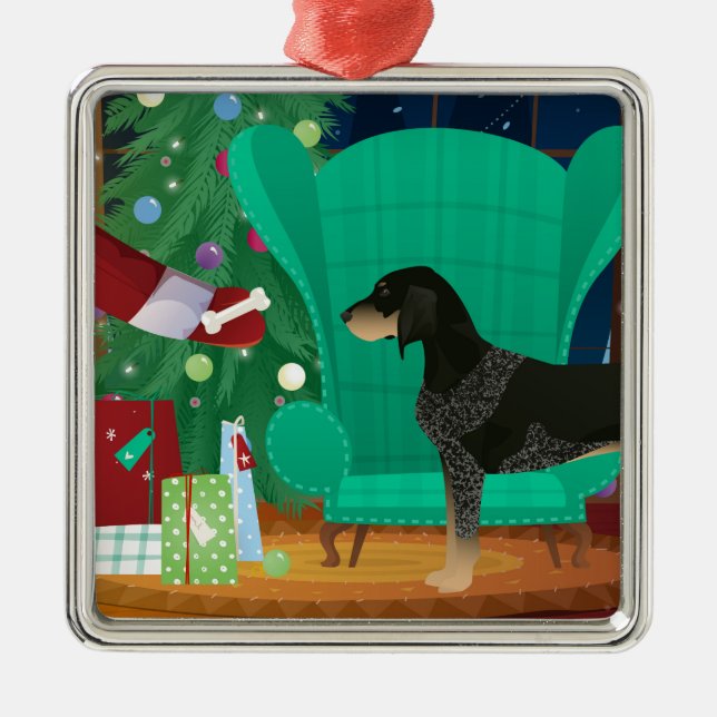 Bluetick Coonhound Christmas Santa's Gift Metal Ornament (Front)