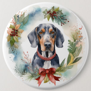 Bluetick Coonhound Christmas Wreath Festive Pup  6 Cm Round Badge