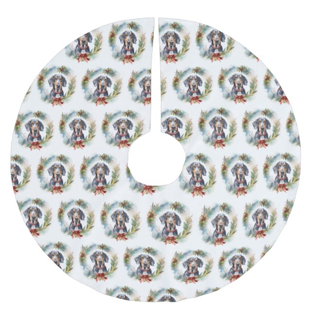 Bluetick Coonhound Christmas Wreath Festive Pup  Brushed Polyester Tree Skirt (Front)