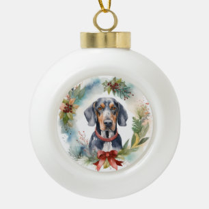 Bluetick Coonhound Christmas Wreath Festive Pup  Ceramic Ball Christmas Ornament
