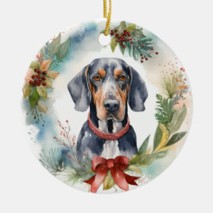 Bluetick Coonhound Christmas Wreath Festive Pup  Ceramic Ornament