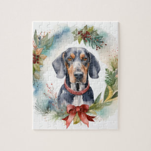 Bluetick Coonhound Christmas Wreath Festive Pup  Jigsaw Puzzle