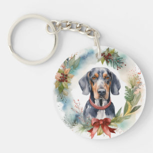 Bluetick Coonhound Christmas Wreath Festive Pup  Key Ring