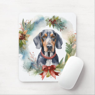 Bluetick Coonhound Christmas Wreath Festive Pup  Mouse Pad