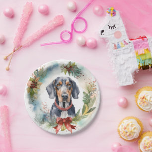 Bluetick Coonhound Christmas Wreath Festive Pup  Paper Plate