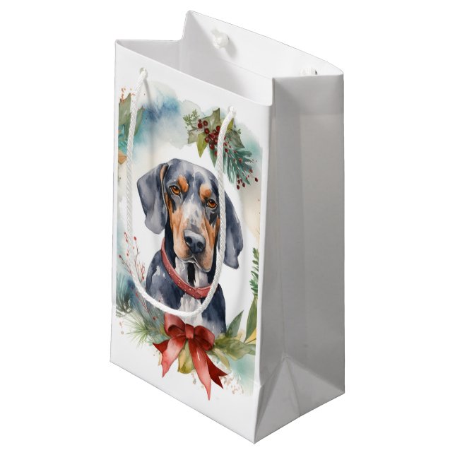 Bluetick Coonhound Christmas Wreath Festive Pup  Small Gift Bag (Front Angled)