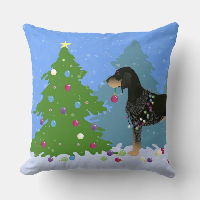 Bluetick Coonhound Decorating Christmas Tree Cushion (Front)