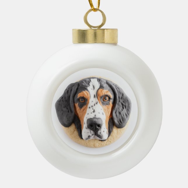 Bluetick Coonhound Dog 3D Inspired Ceramic Ball Christmas Ornament (Front)