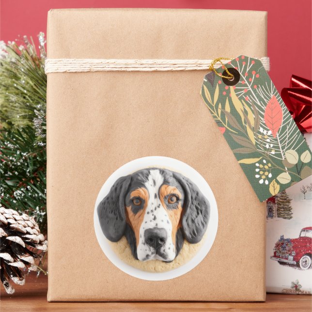 Bluetick Coonhound Dog 3D Inspired Classic Round Sticker (Holiday)