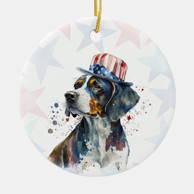 Bluetick coonhound Dog, 4th of july Personalised Ceramic Ornament (Front)