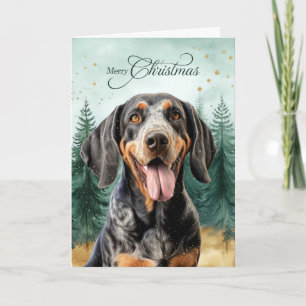 Bluetick Coonhound Dog and Winter Forest Holiday Card