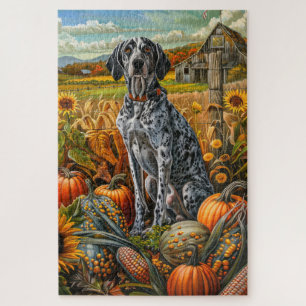 Bluetick Coonhound Dog Autumn Harvest Thanksgiving Jigsaw Puzzle