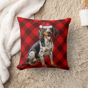Bluetick Coonhound Dog Buffalo Plaid Christmas Cushion