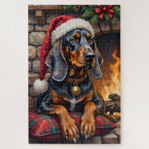 Bluetick Coonhound Dog Cozy Lodge Christmas Jigsaw Puzzle