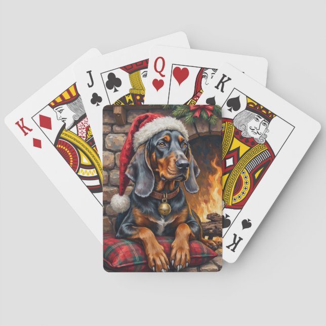 Bluetick Coonhound Dog Cozy Lodge Christmas Playing Cards (Back)