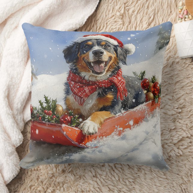 Bluetick Coonhound Dog in Sledge Christmas Cushion (Blanket)
