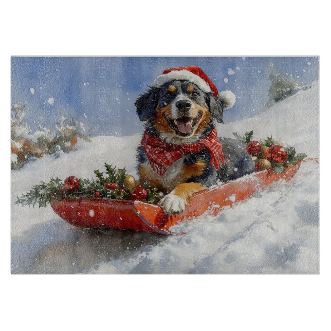 Bluetick Coonhound Dog in Sledge Christmas Cutting Board (Front)