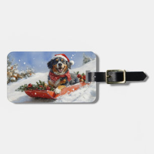Bluetick Coonhound Dog in Sledge Christmas Luggage Tag
