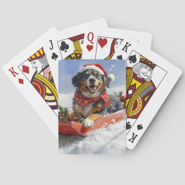 Bluetick Coonhound Dog in Sledge Christmas Playing Cards (Back)