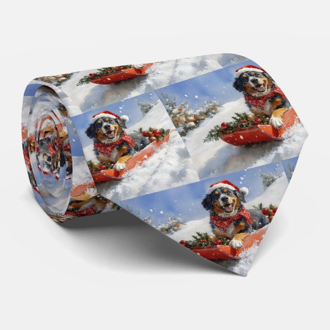 Bluetick Coonhound Dog in Sledge Christmas Tie (Rolled)
