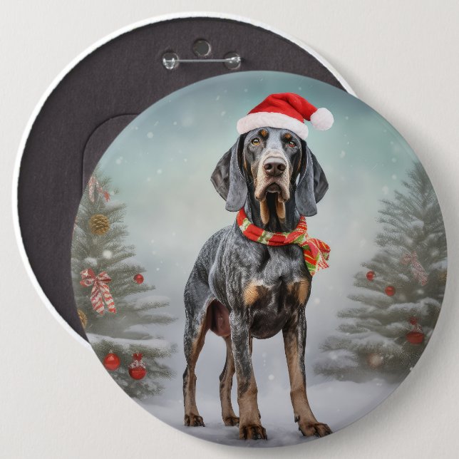 Bluetick Coonhound Dog in Snow Christmas  6 Cm Round Badge (Front & Back)