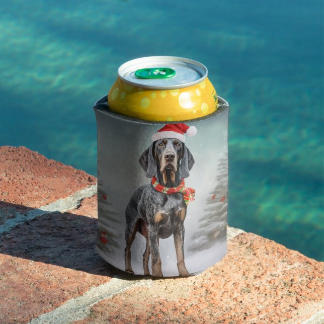 Bluetick Coonhound Dog in Snow Christmas  Can Cooler (In Situ Pool)